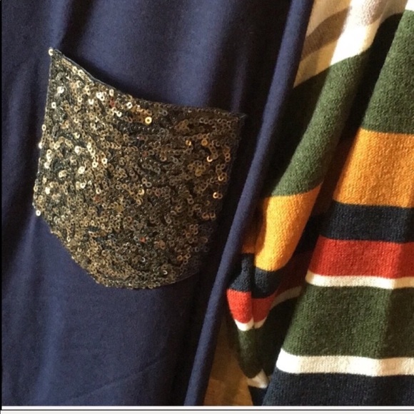 Plus Size Navy Multicolored Sequined Pocket Tee - Picture 4 of 4